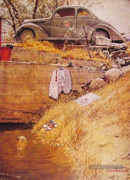 ノーマン・ロックウェル Painting - 水泳の穴 1945 ノーマン・ロックウェル